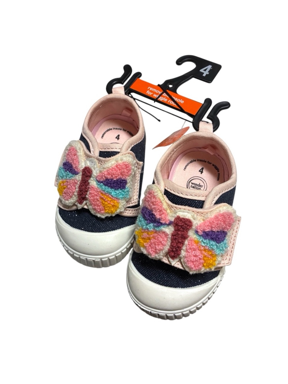 wonder nation Navy and Pink Butterfly Bump Toe Hook-and-Loop Sneakers